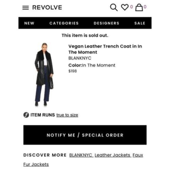 NWT BlankNYC In The Moment Faux Fur Vegan Leather Trench Coat XL Black Belted - Picture 2 of 15